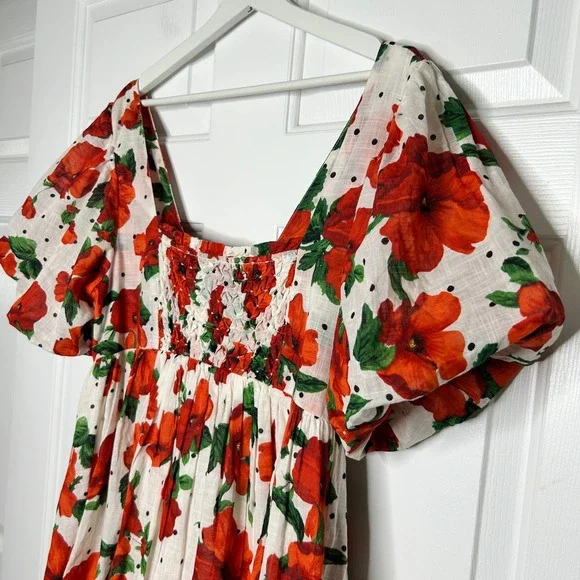 Maeve Anthropologie Mini Dress Floral Print Smocked Short Sleeve Size M - Picture 3 of 8